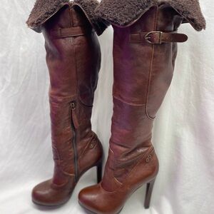 UGG Over the knee brown leather high heel boots size 7